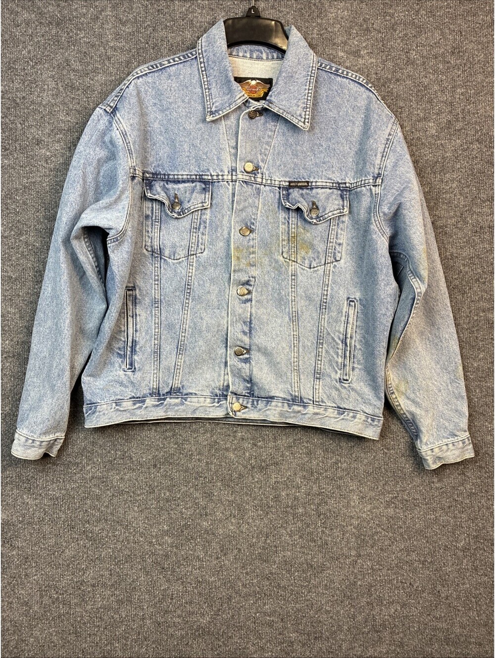Harley Davidson Mens Medium 100% Cotton Denim Blue Jean Button Jacket Vintage